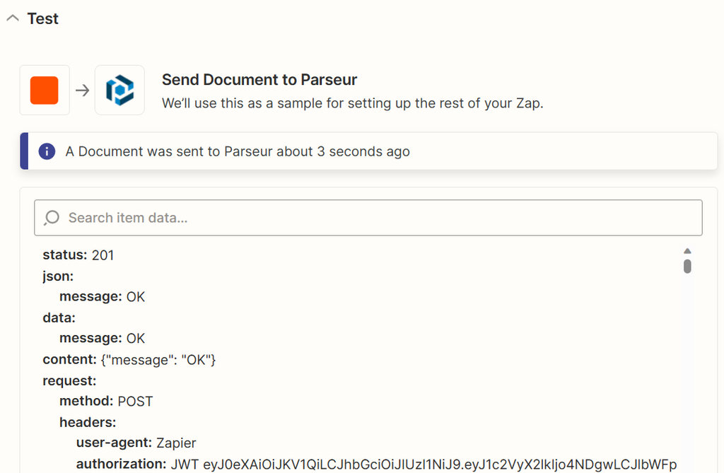 Envía una prueba desde Zapier a OneDrive
