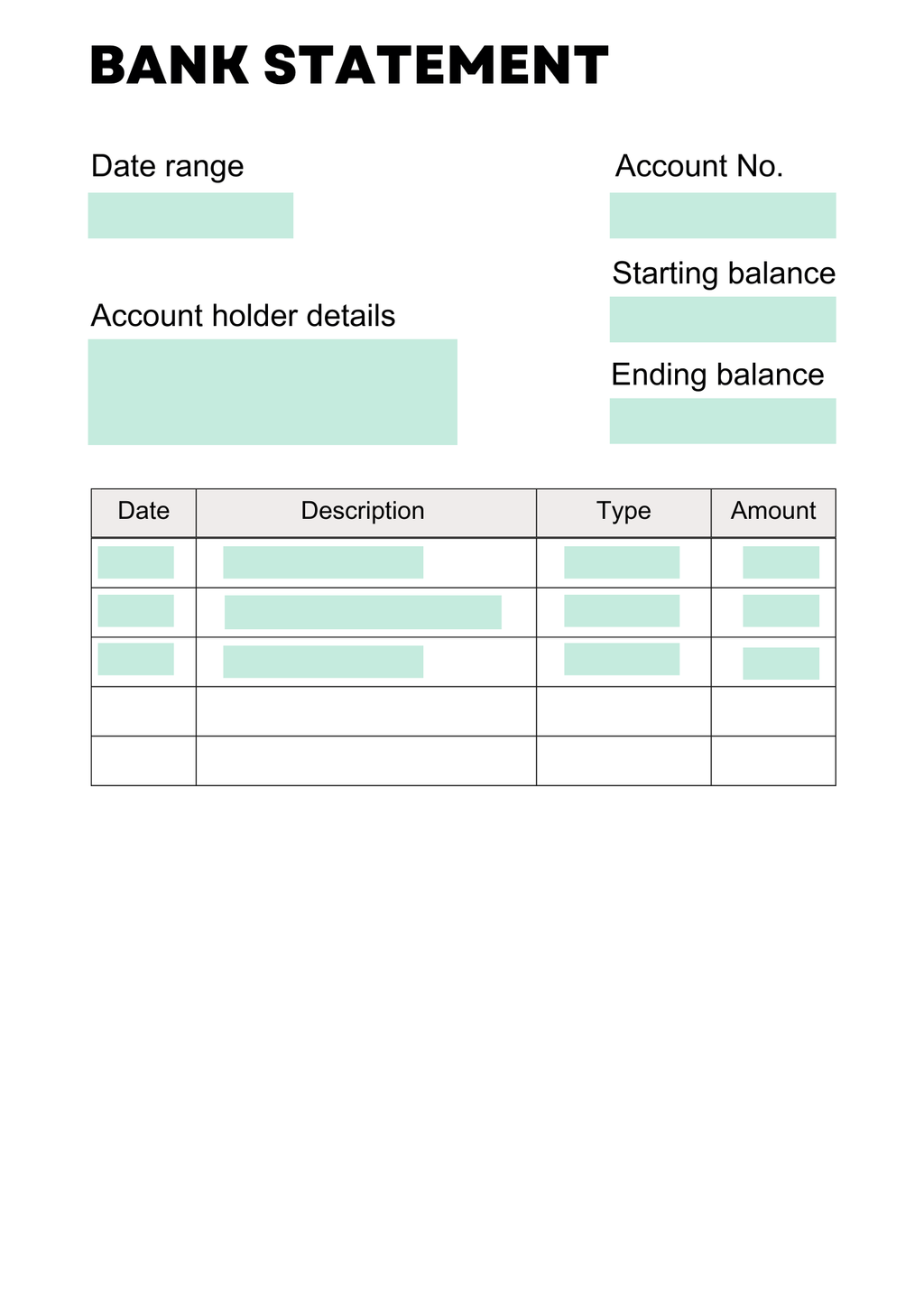 a visual representing a standard bank statement