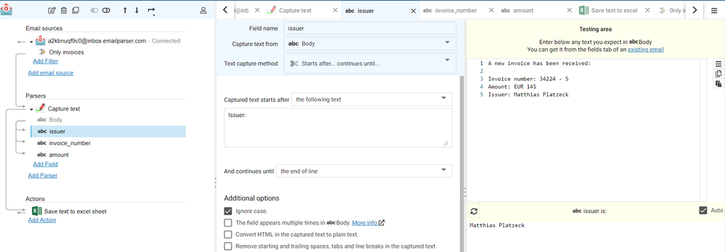 Email Parser est une application de parsing d'emails de bureau pour Windows Capture d'écran d'Email Parser