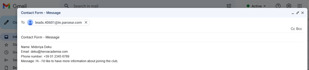 Forward leads to Parseur mailbox Forward leads to Parseur mailbox