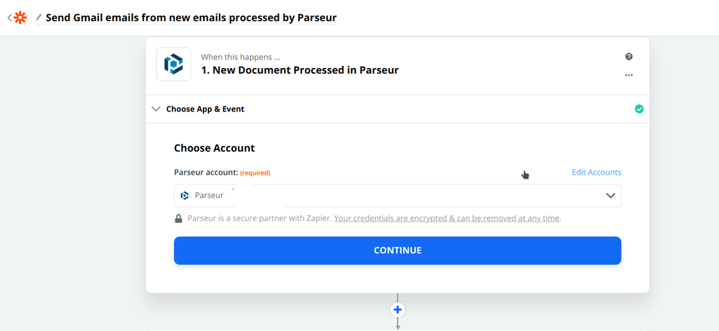 将 Parseur 账户连接到 Zapier