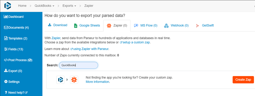 Rechercher QuickBooks sous Zapier