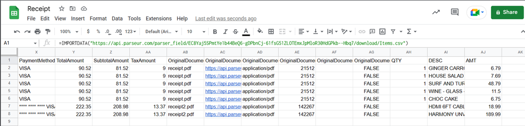Example of receipt OCR data sent in real-time A screen capture of receipt ocr data