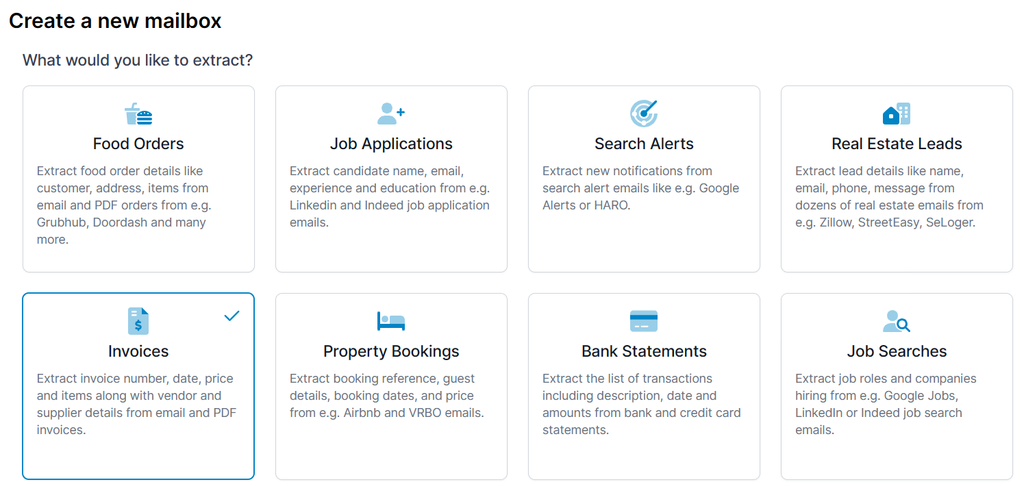 Create an AI invoice mailbox A screen capture of receipt ocr mailbox