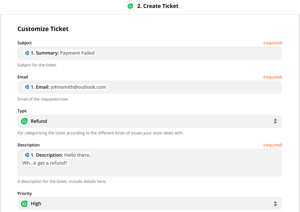 Your ticket is customized and Zap configuration completed 你的工单已自定义,Zap 配置完成
