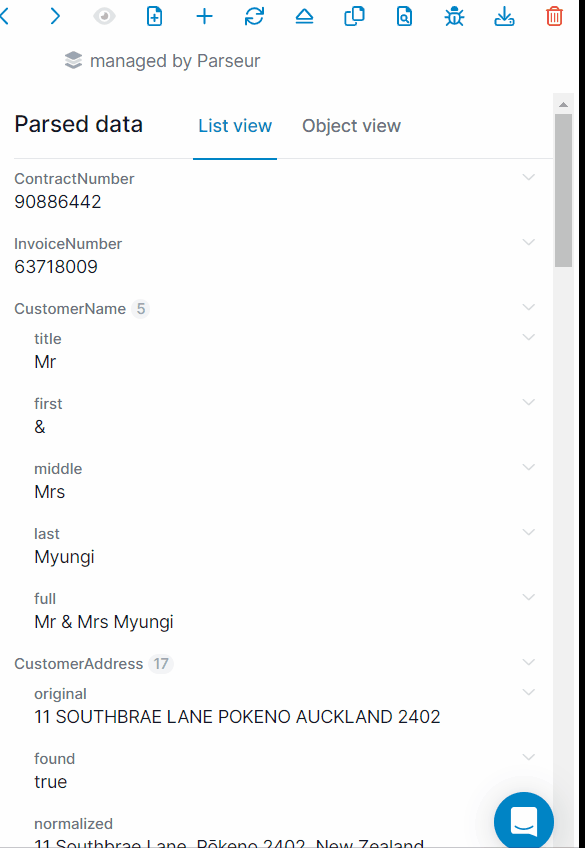 Extracted data from utility data A screen capture of utility bill data