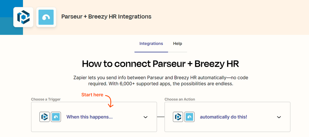 Integración de Zapier con herramientas de RR. HH. Una captura de pantalla de la integración de Zapier con herramientas de recursos humanos
