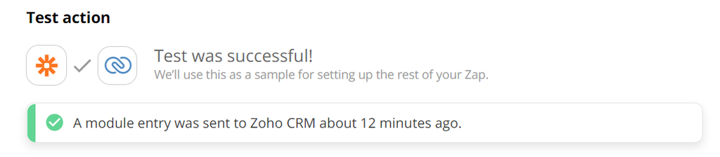 Envía una prueba de revisión de Zapier a Zoho CRM